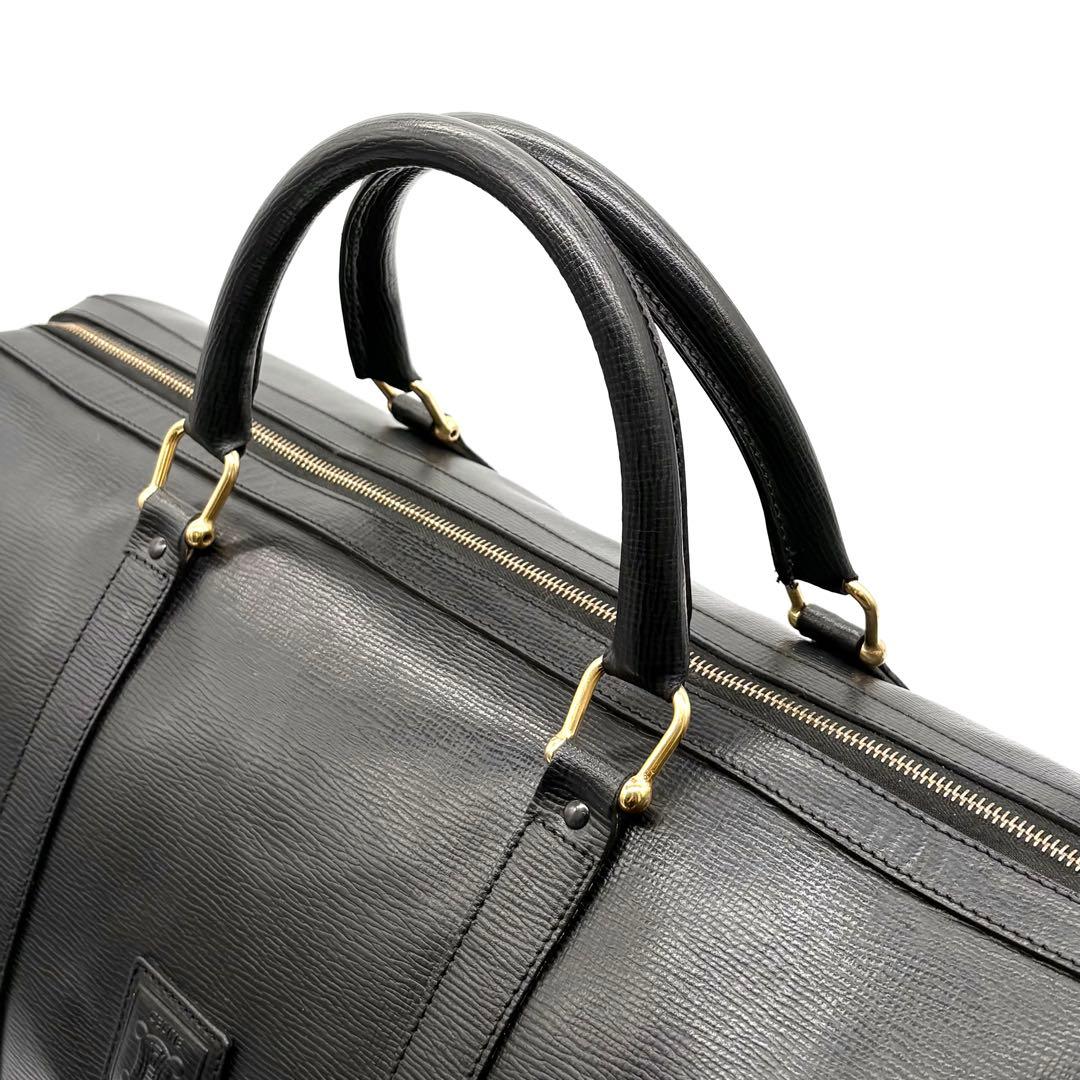 【美品】セリーヌ ボストンバッグ トリオンフ レザー ブラック 大容量