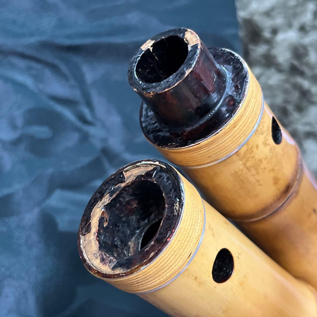 尺八 琴古流 在銘 2印 1尺8寸管 中継ぎ籐巻き銀三線 【音出し確認済み】