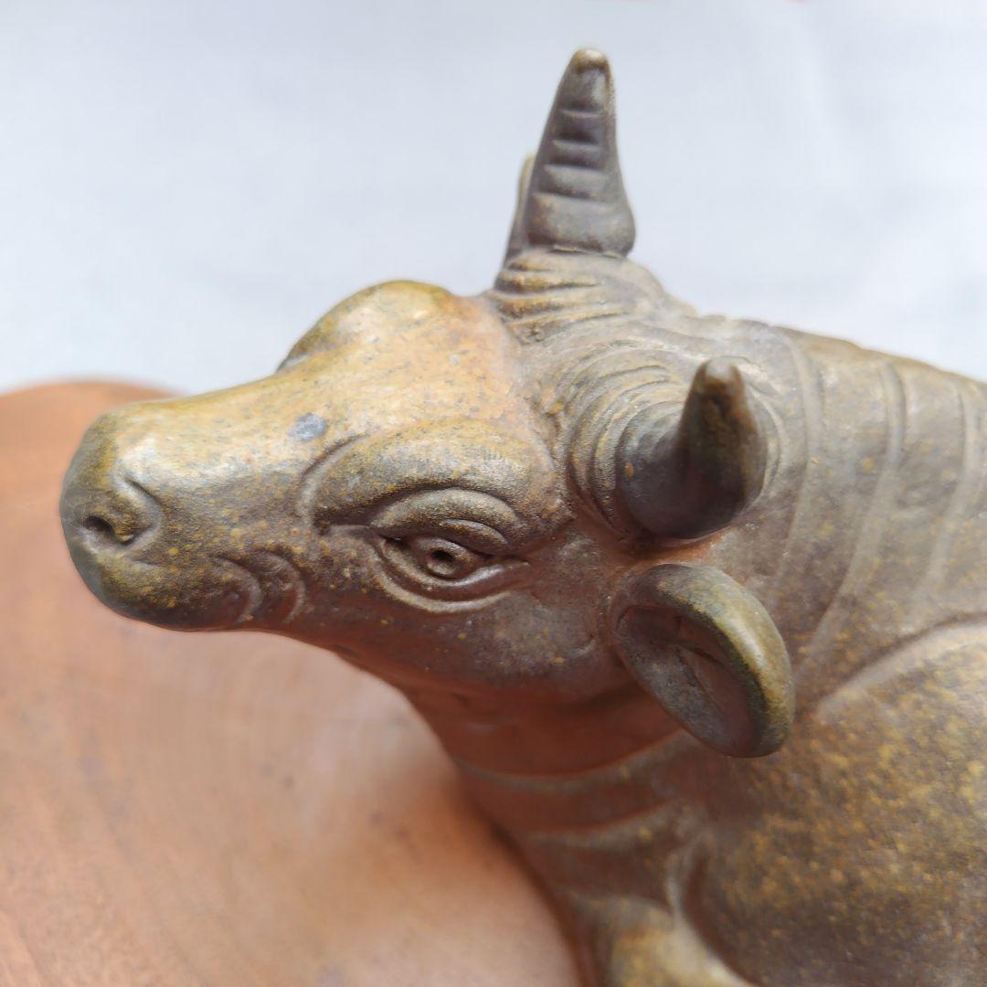 レア限定品、親族の蔵出し品、備前焼細工の名工、木南知加選、牛細工の置物、出来最高