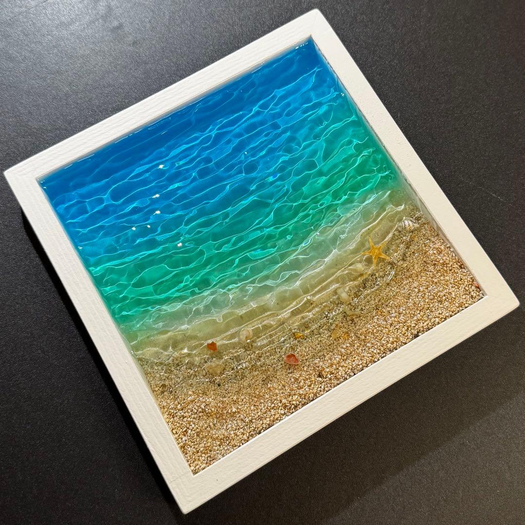 レジンアートオーシャンアート キラキラ波紋 沖縄 海20cmx20cm×2cm