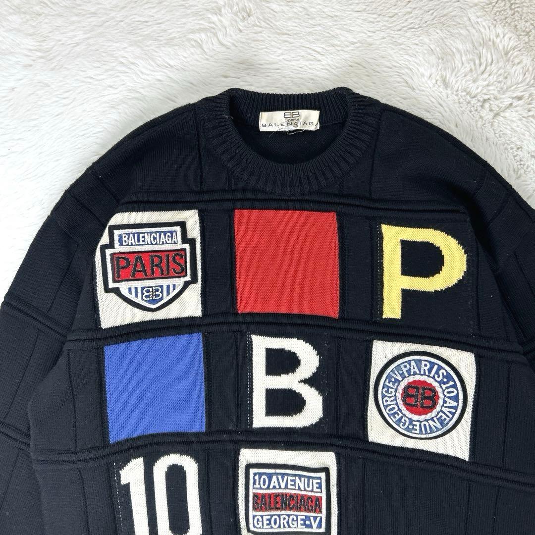 オールドバレンシアガ/90s デザインニット M 希少品 レトロ古着