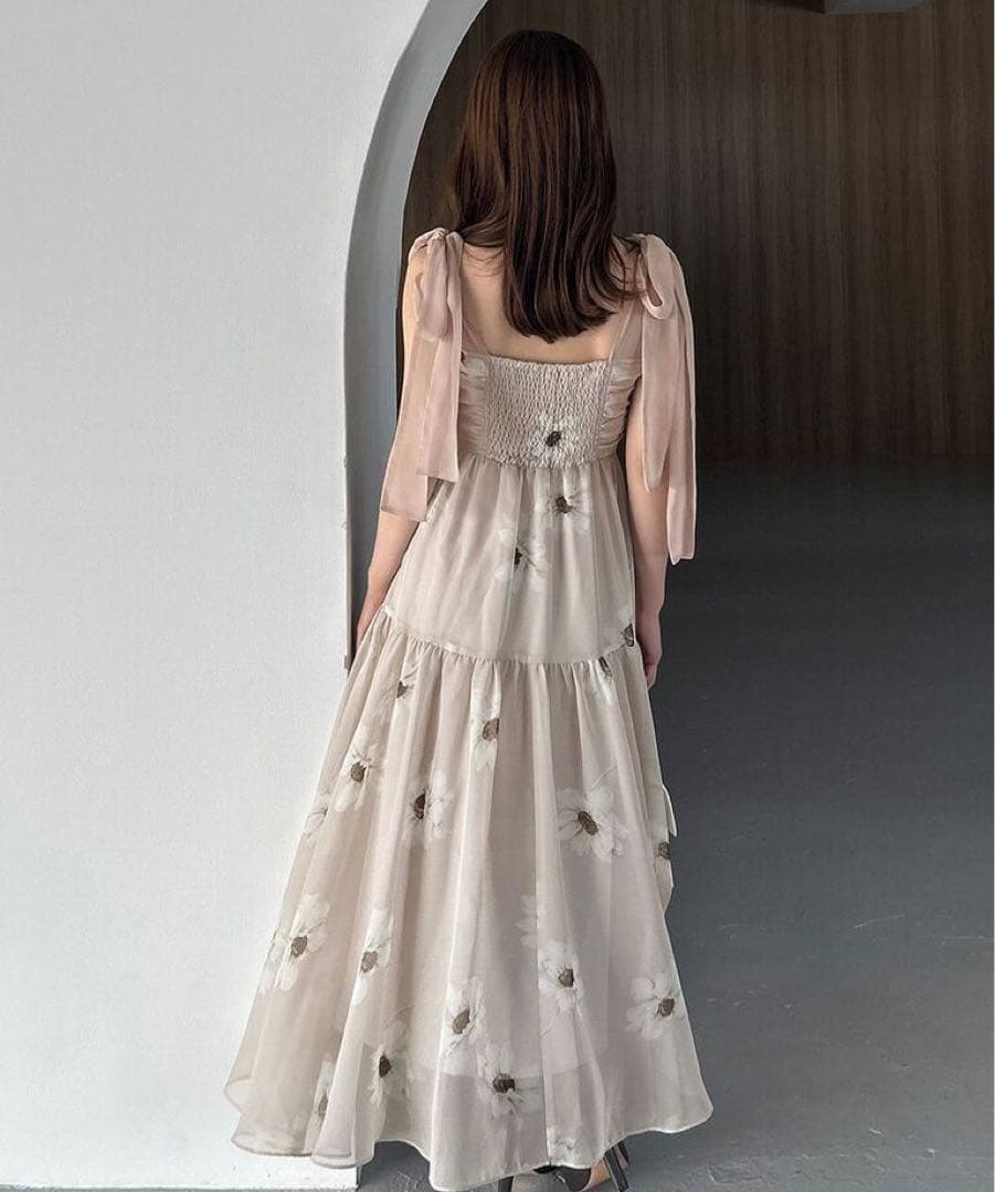 SNIDEL プリントショルダーリボンワンピース 0サイズ タグあり