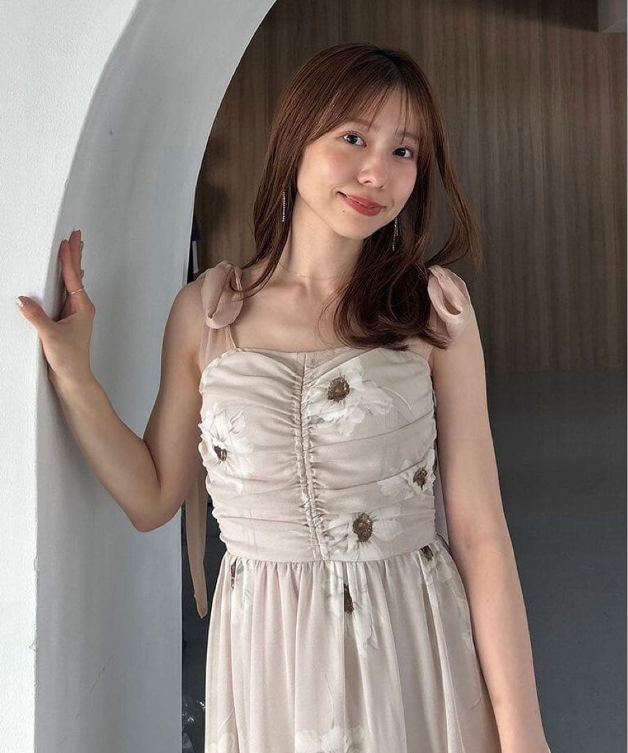 SNIDEL プリントショルダーリボンワンピース 0サイズ タグあり