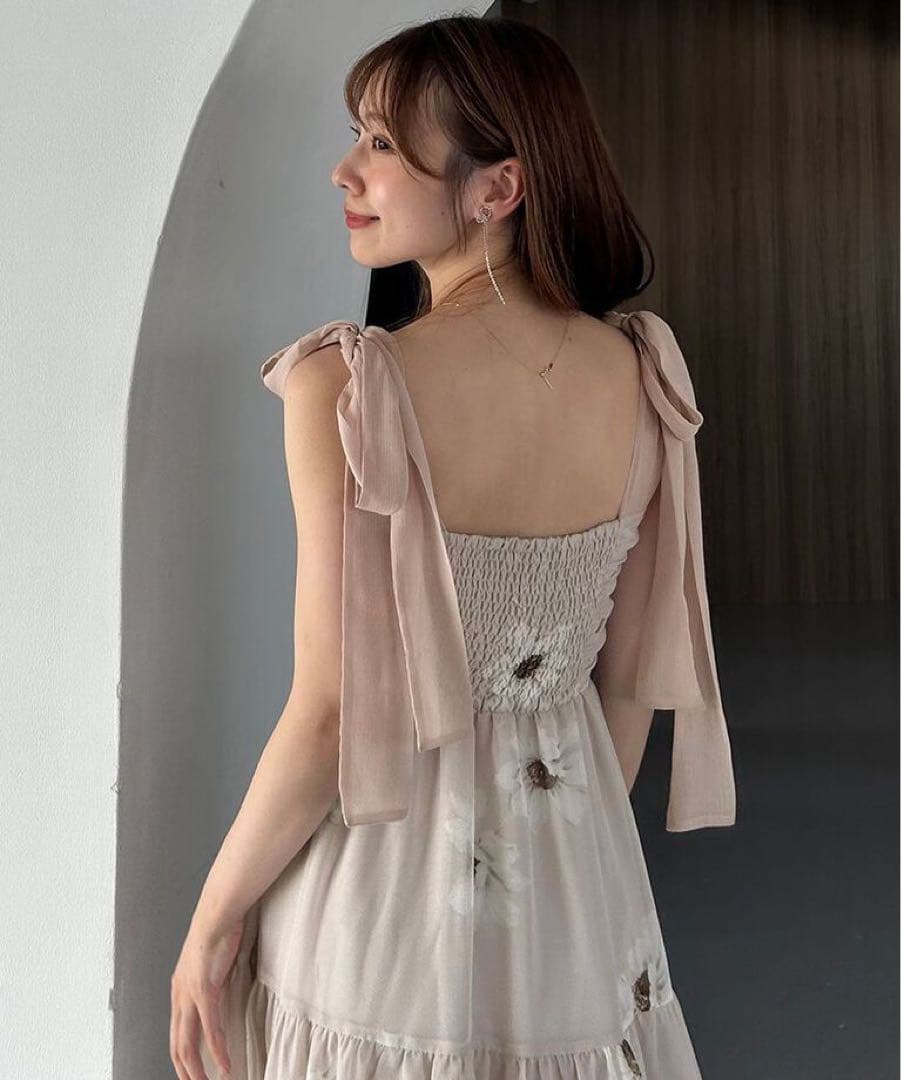 SNIDEL プリントショルダーリボンワンピース 0サイズ タグあり