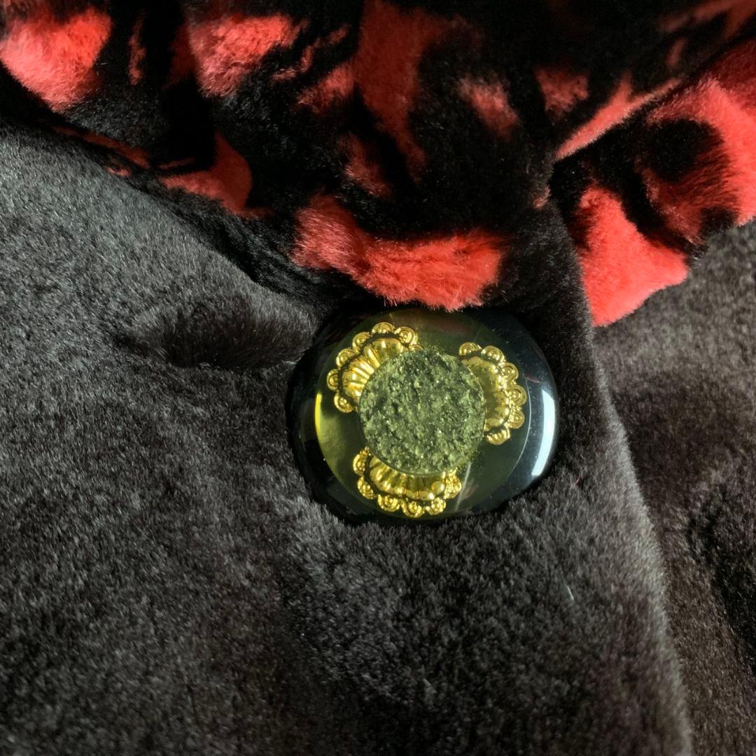 【ファーコート　サガミンク　千鳥格子柄　赤　黒　奇抜　レトロボタン　古着】