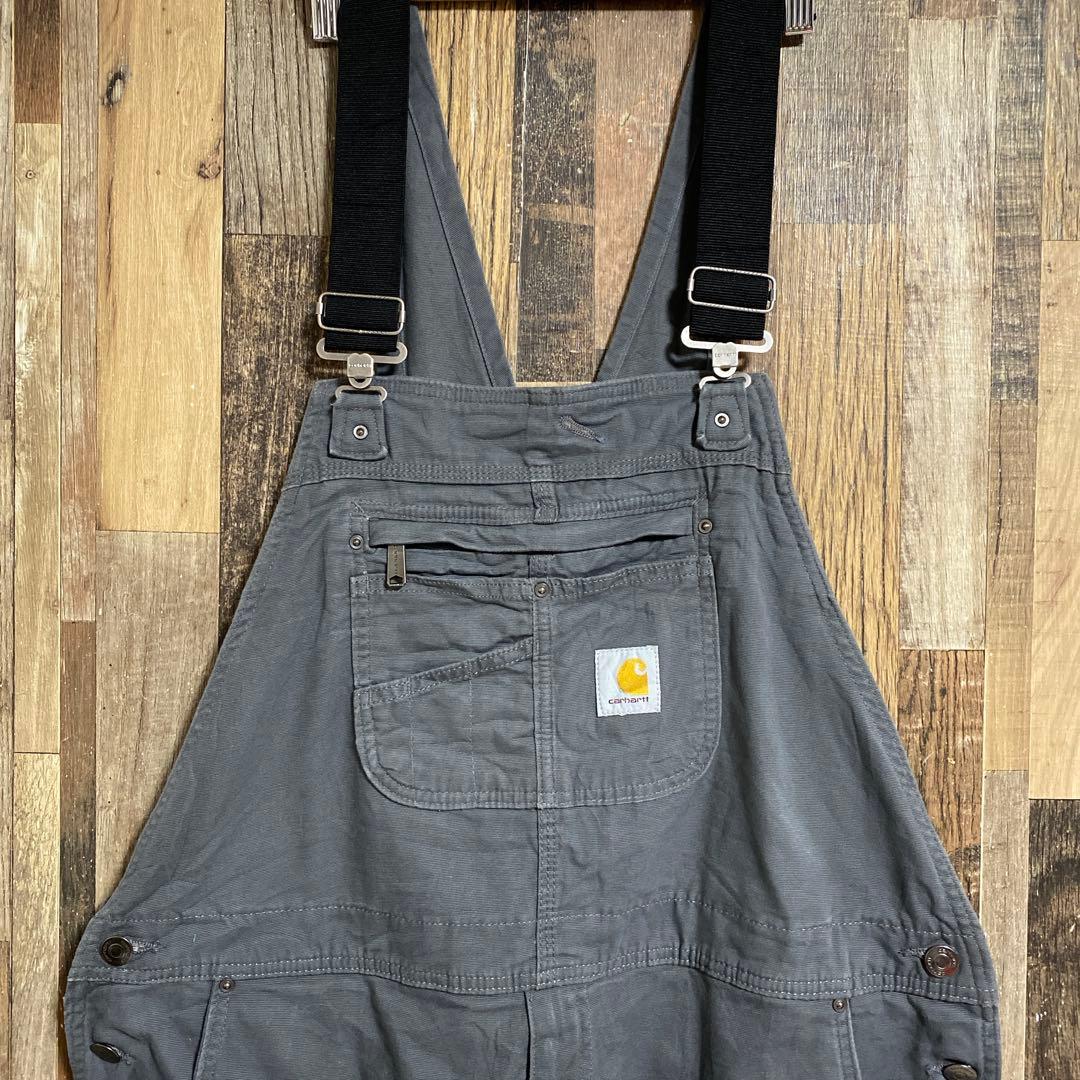 カーハート グレー系 オーバーオール メンズ ロゴ ファスナー パンツ 古着