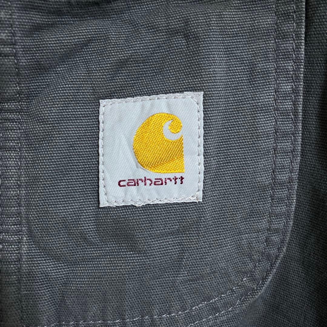 カーハート グレー系 オーバーオール メンズ ロゴ ファスナー パンツ 古着
