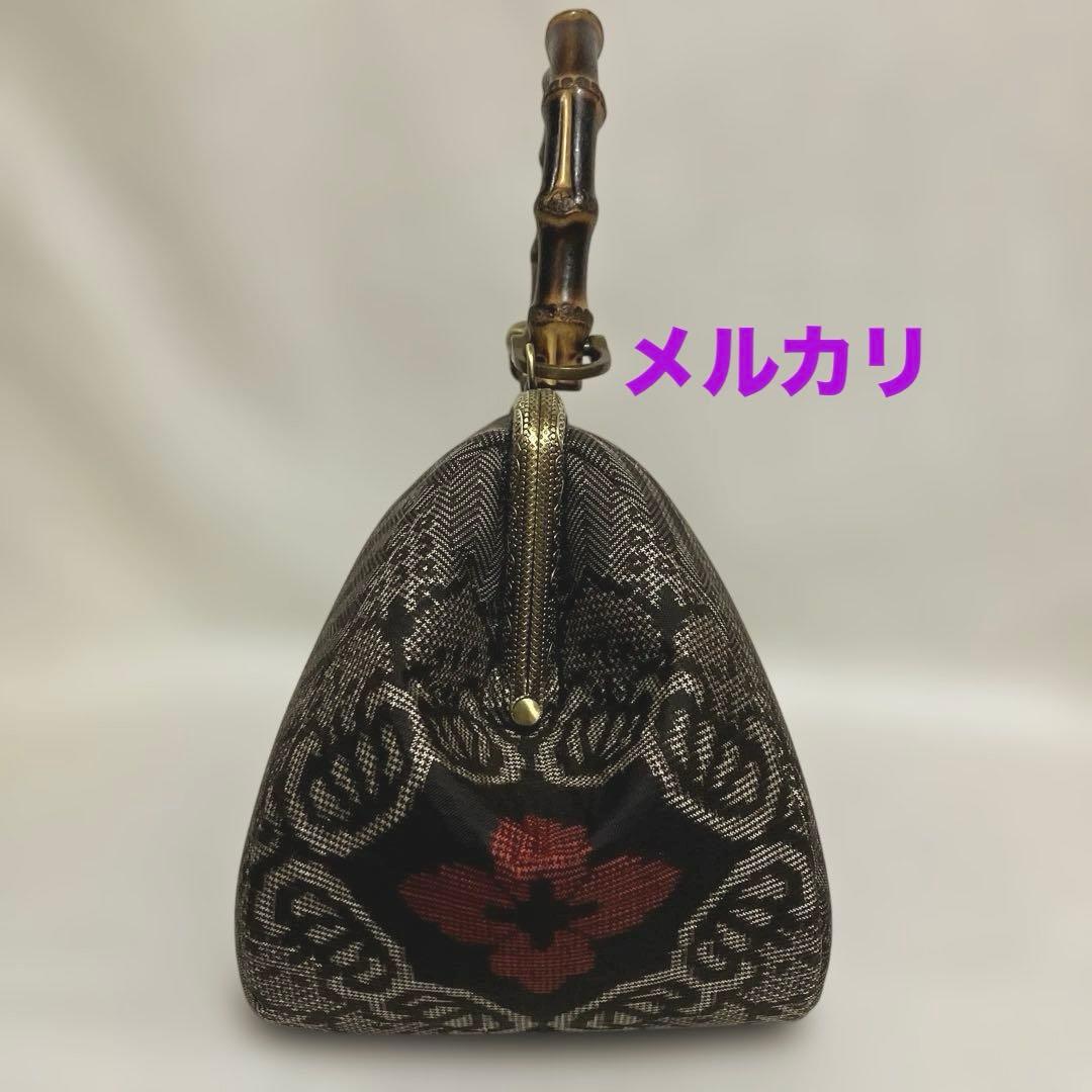 龍郷　泥大島紬　ハンドメイド　がま口バッグ　着物バッグ　バンブーバッグ