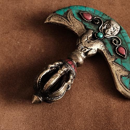 真鍮 カルタリ（ターコイズ装飾）ブラス 密教法具 チベット ネパール 金剛杵