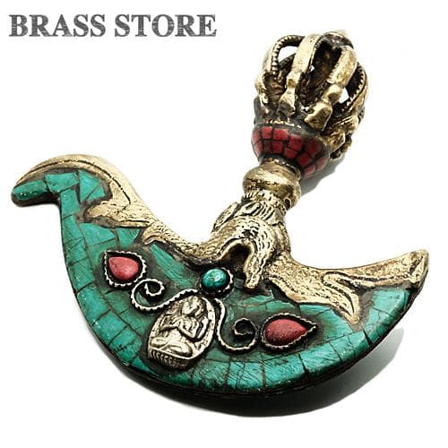 真鍮 カルタリ（ターコイズ装飾）ブラス 密教法具 チベット ネパール 金剛杵