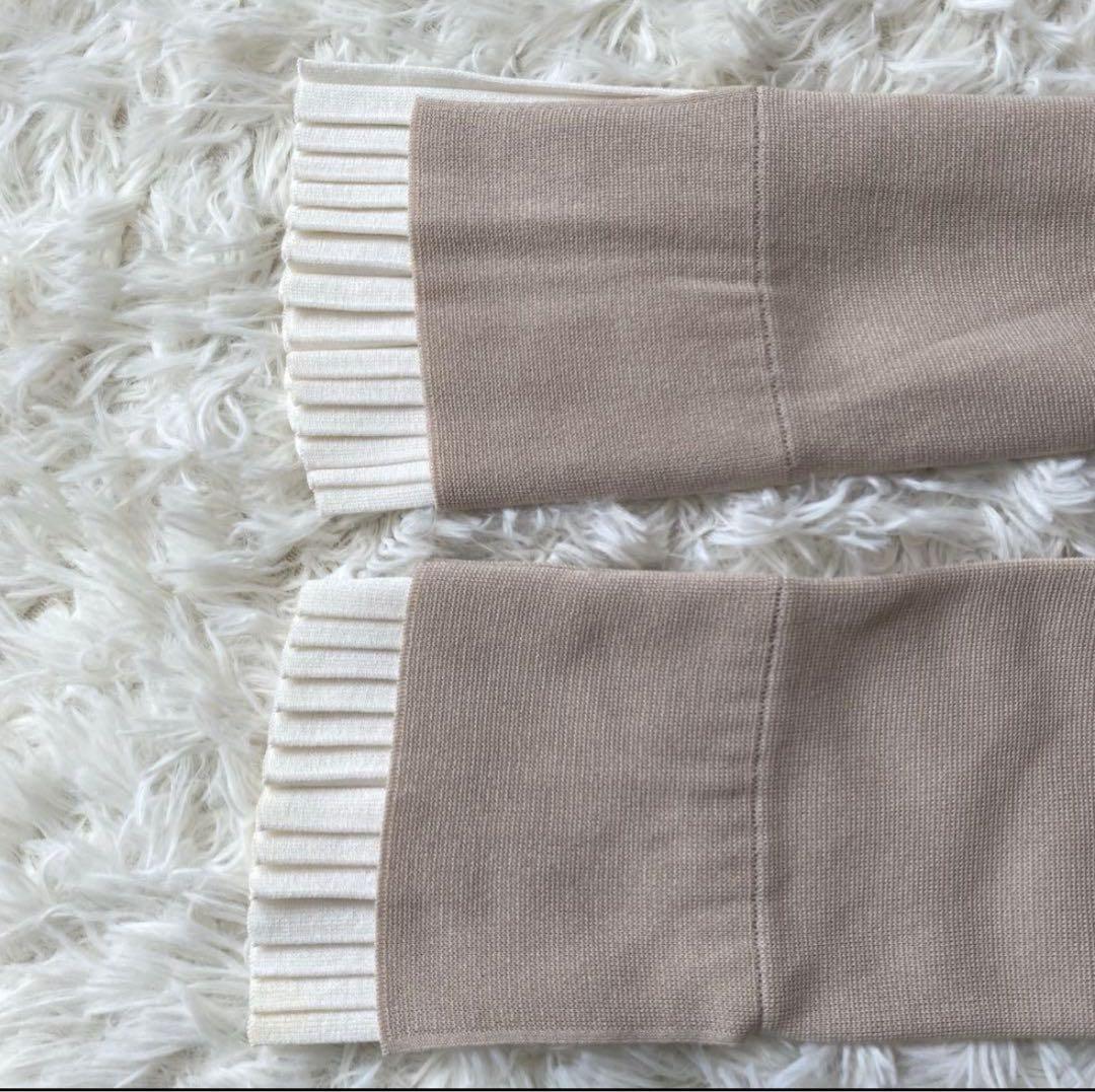 フォクシー　ニットワンピース　袖口プリーツ　バイカラー　ロング　40サイズ