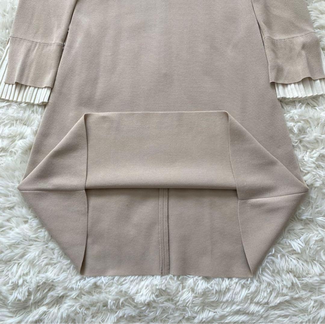 フォクシー　ニットワンピース　袖口プリーツ　バイカラー　ロング　40サイズ