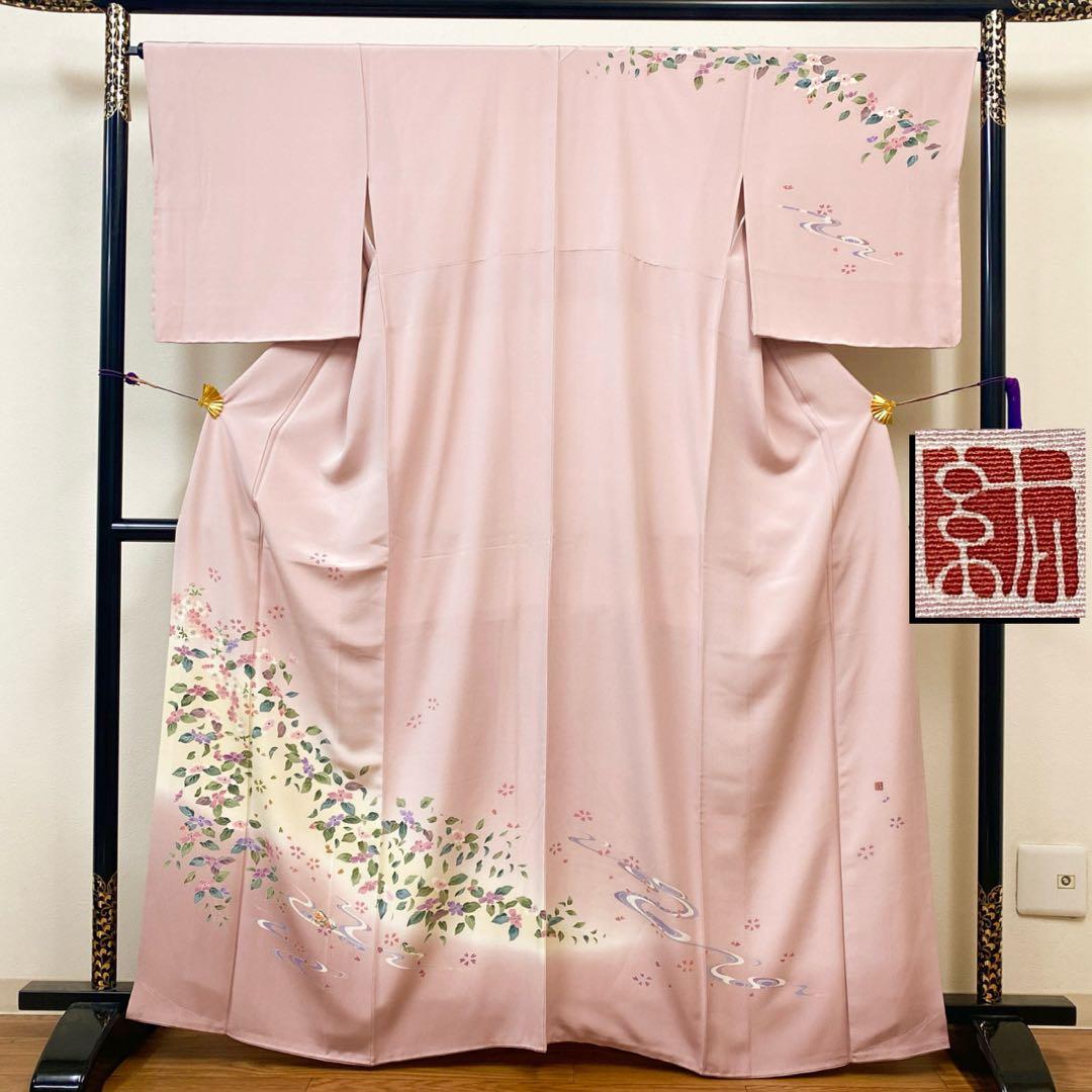 本場加賀友禅 寺西一紘 手描き友禅 花鳥 訪問着 未使用品 正絹 共八掛 ガード