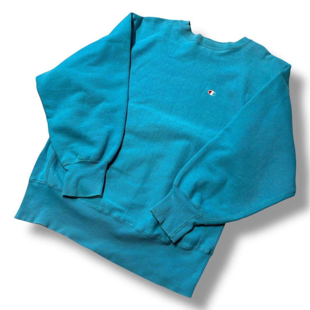 【Champion】90s 刺繍タグ リバースウィーブ ターコイズ L USA製