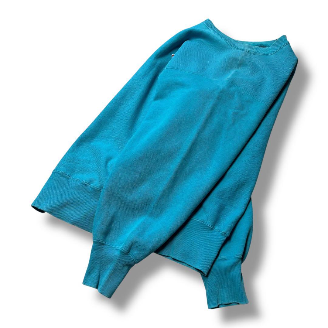 【Champion】90s 刺繍タグ リバースウィーブ ターコイズ L USA製