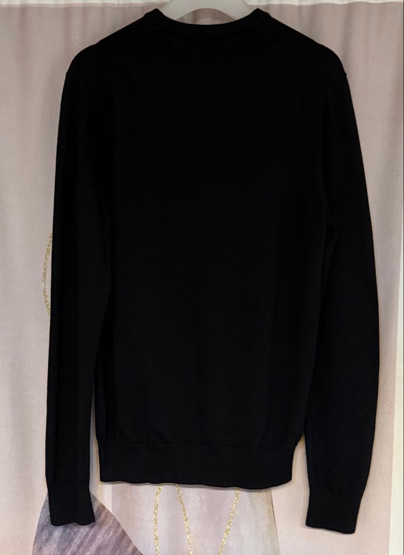 フレッドペリー ウールコットン ゴールド刺繍 クルーネックニット ブラック