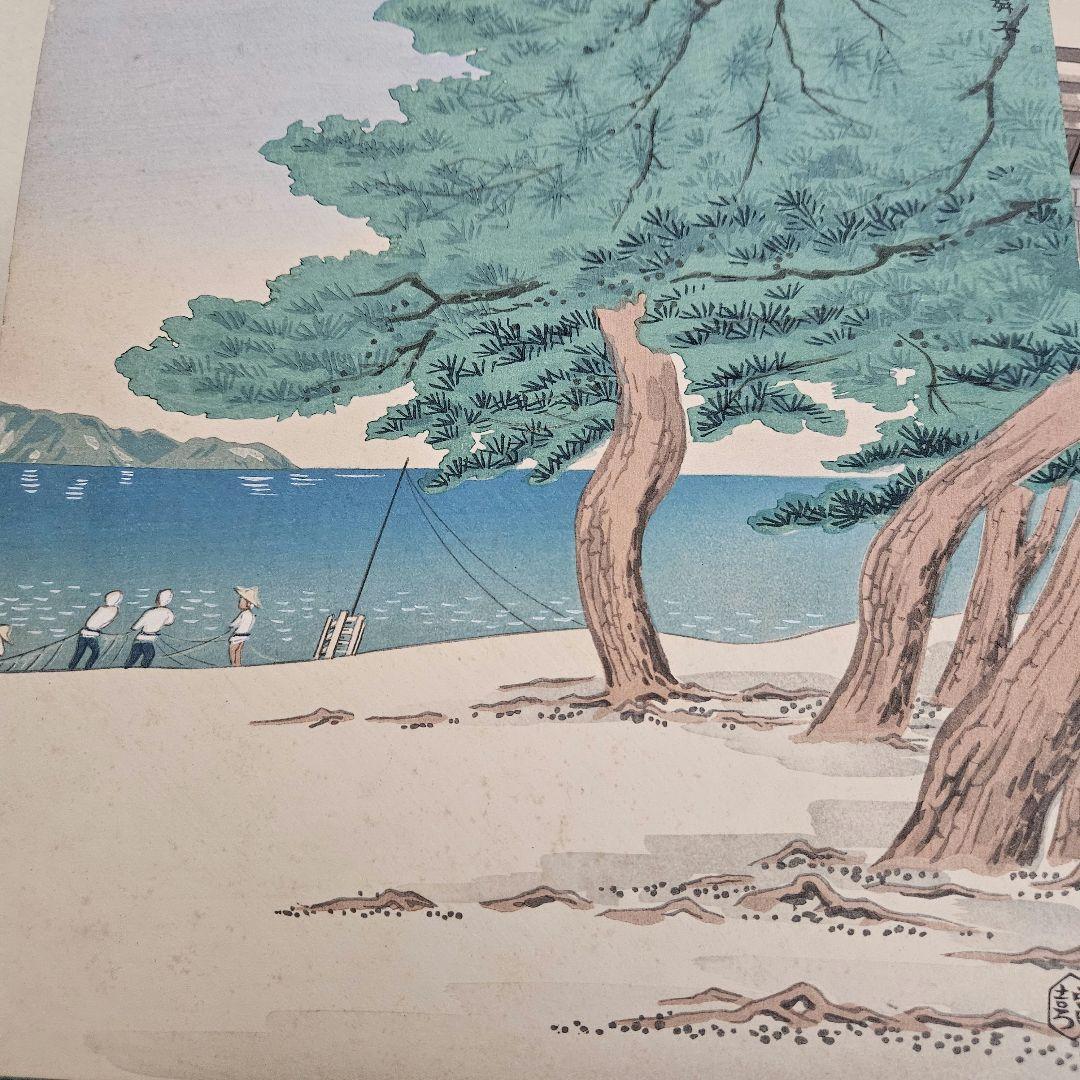 近江八景と琵琶湖風景　版画