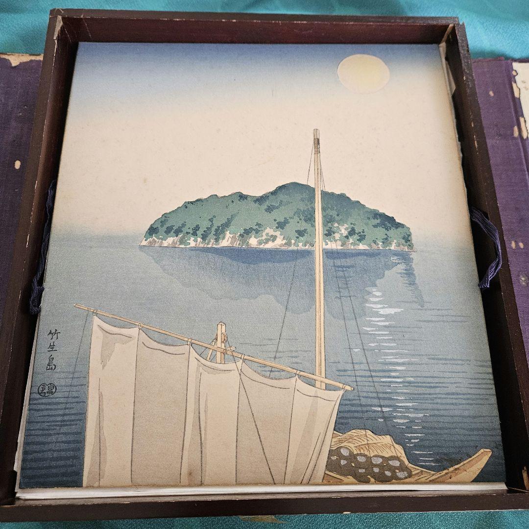 近江八景と琵琶湖風景　版画