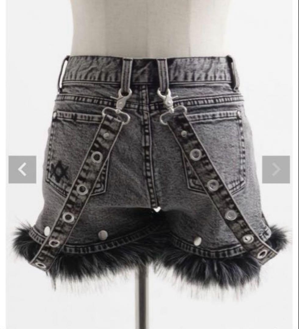 REFLEM【レフレム】ファー付デニムショーツ グレー