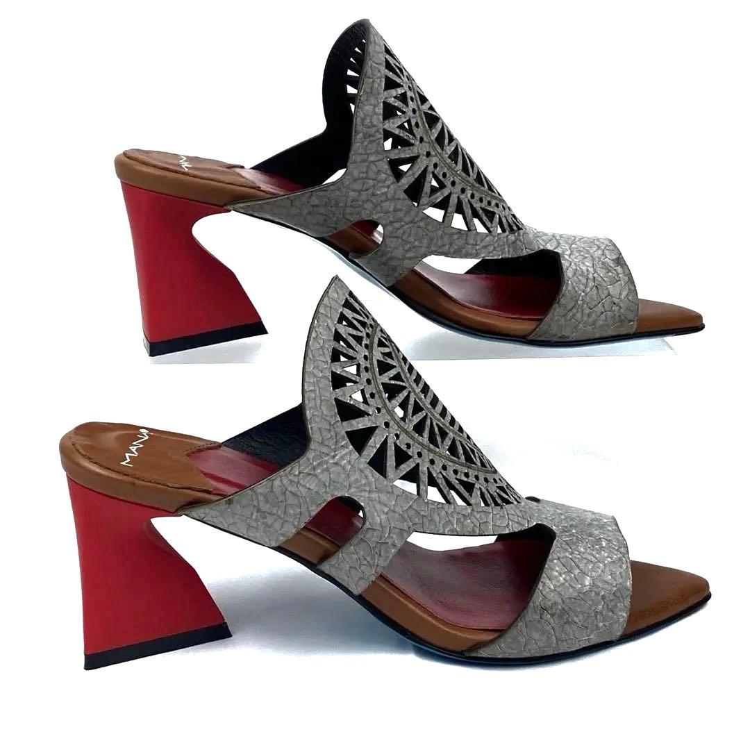 ✨現行品&未使用✨MANA マナ　レザーカット　ミュール　ブロンズ　23cm