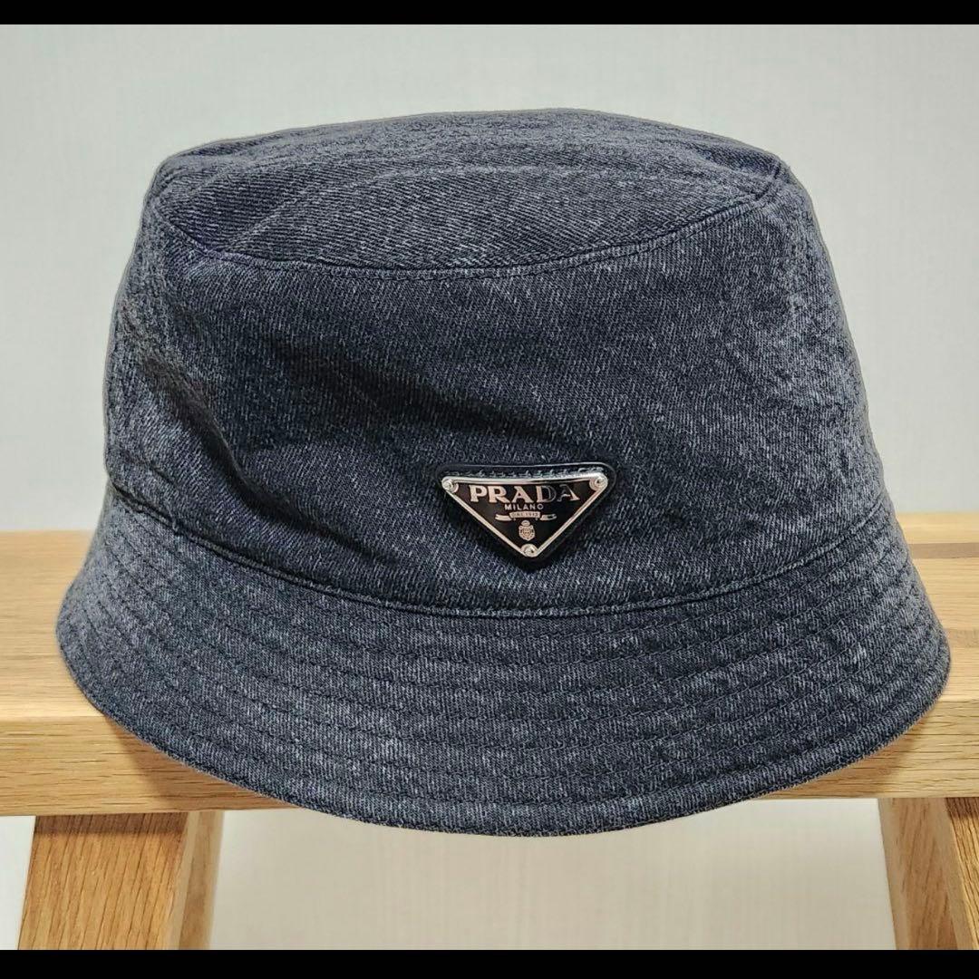 【美品】PRADA トライアングルロゴ ウォッシュドデニムバケットハット M