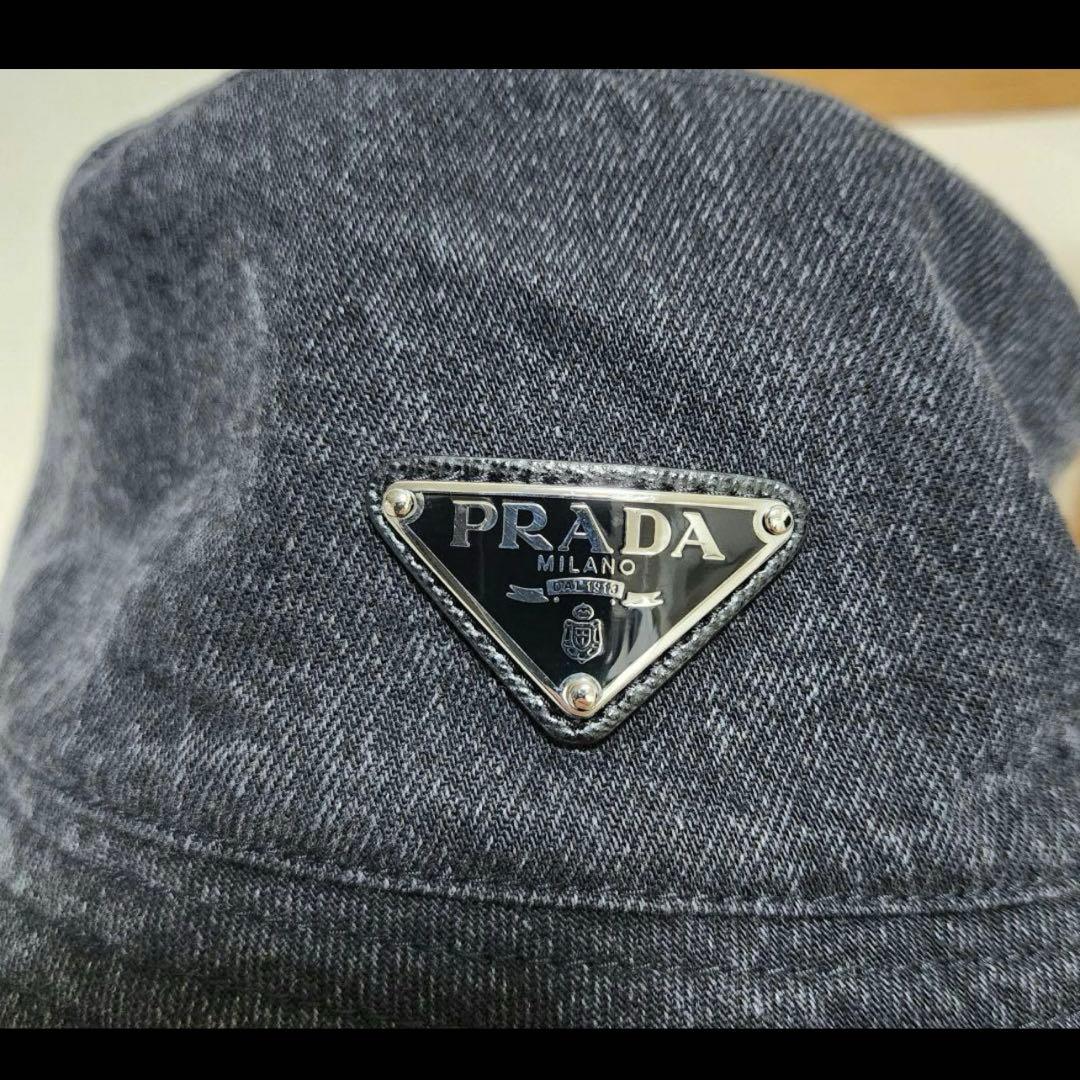 【美品】PRADA トライアングルロゴ ウォッシュドデニムバケットハット M