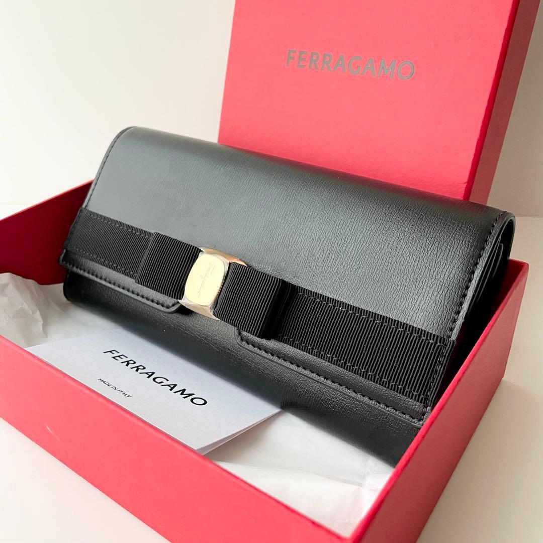 Ferragamo フェラガモ ヴァラリボン 長財布 ブラック レザー 新品