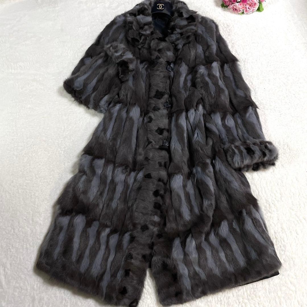 美品◎ロリアリス シルク リバーシブル ファーコート 近年モデル XL相当