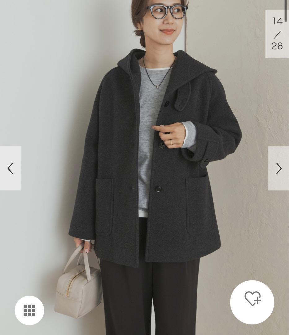 新品タグ付◆ DOORS エアリーウールフードコート　杢CHARCOAL