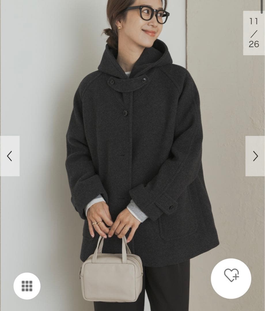 新品タグ付◆ DOORS エアリーウールフードコート　杢CHARCOAL