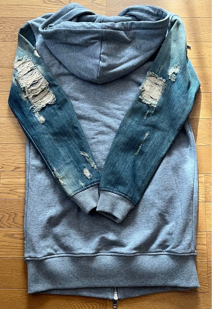 【未使用】DIESELディーゼル ダメージ加工 袖デニムパーカー