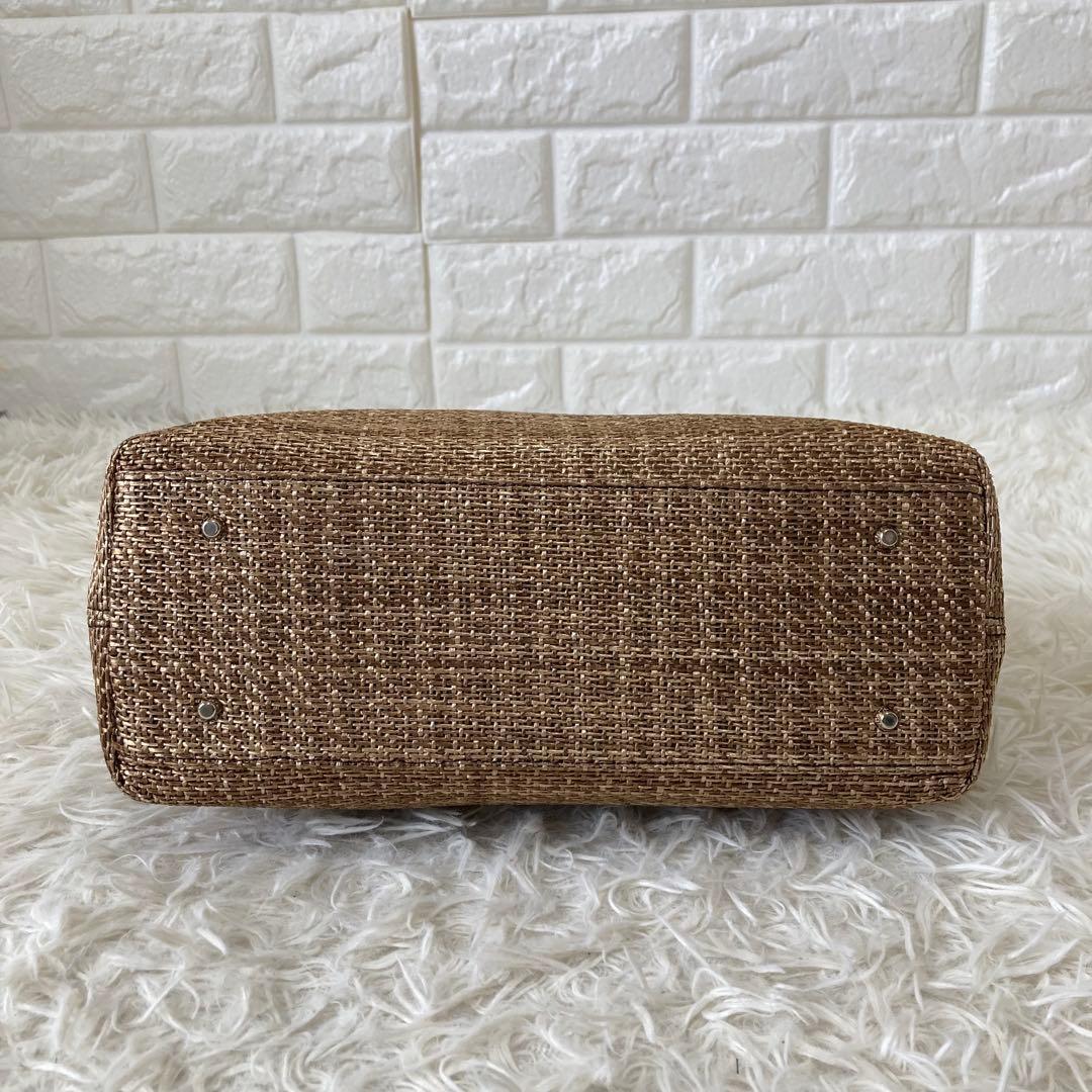 キタムラ✨かごバッグ　レザー　トートバッグ　夏　編み込み　保存袋　自立　異素材