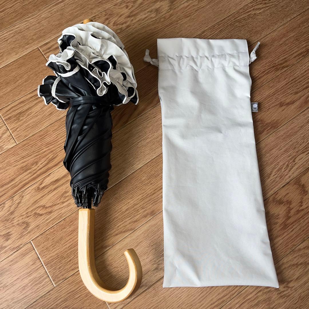 サンバリア100 日傘 フリル2段折 木曲がり手元 ホワイト 折り畳み日傘