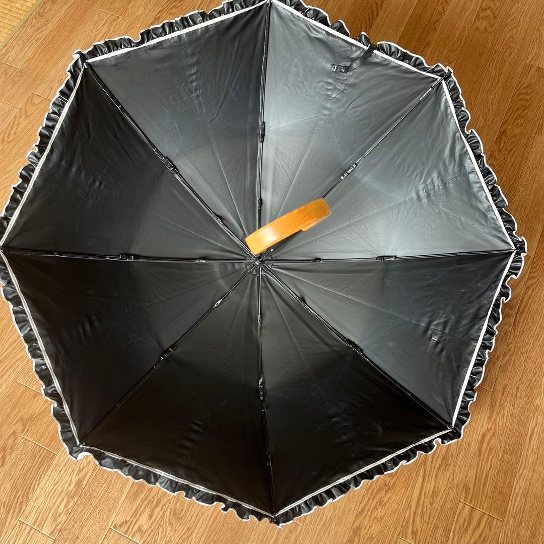 サンバリア100 日傘 フリル2段折 木曲がり手元 ホワイト 折り畳み日傘