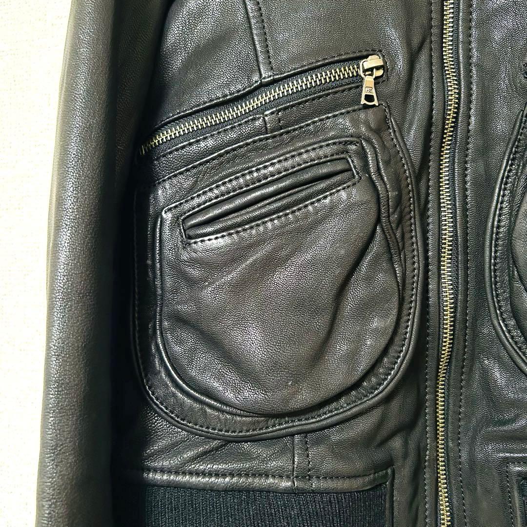 ヒステリックグラマー シングルライダースレザージャケット 山羊革 裏地総柄 黒