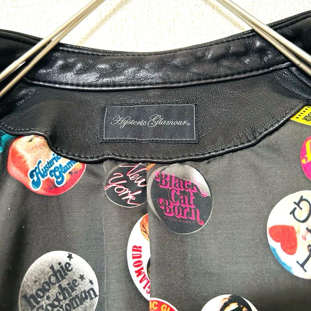 ヒステリックグラマー シングルライダースレザージャケット 山羊革 裏地総柄 黒