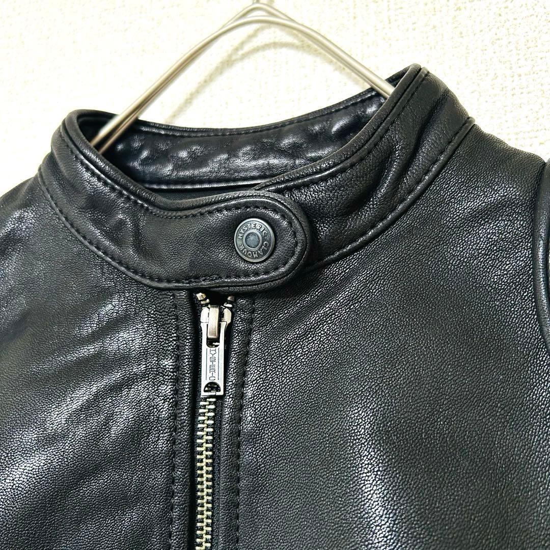 ヒステリックグラマー シングルライダースレザージャケット 山羊革 裏地総柄 黒