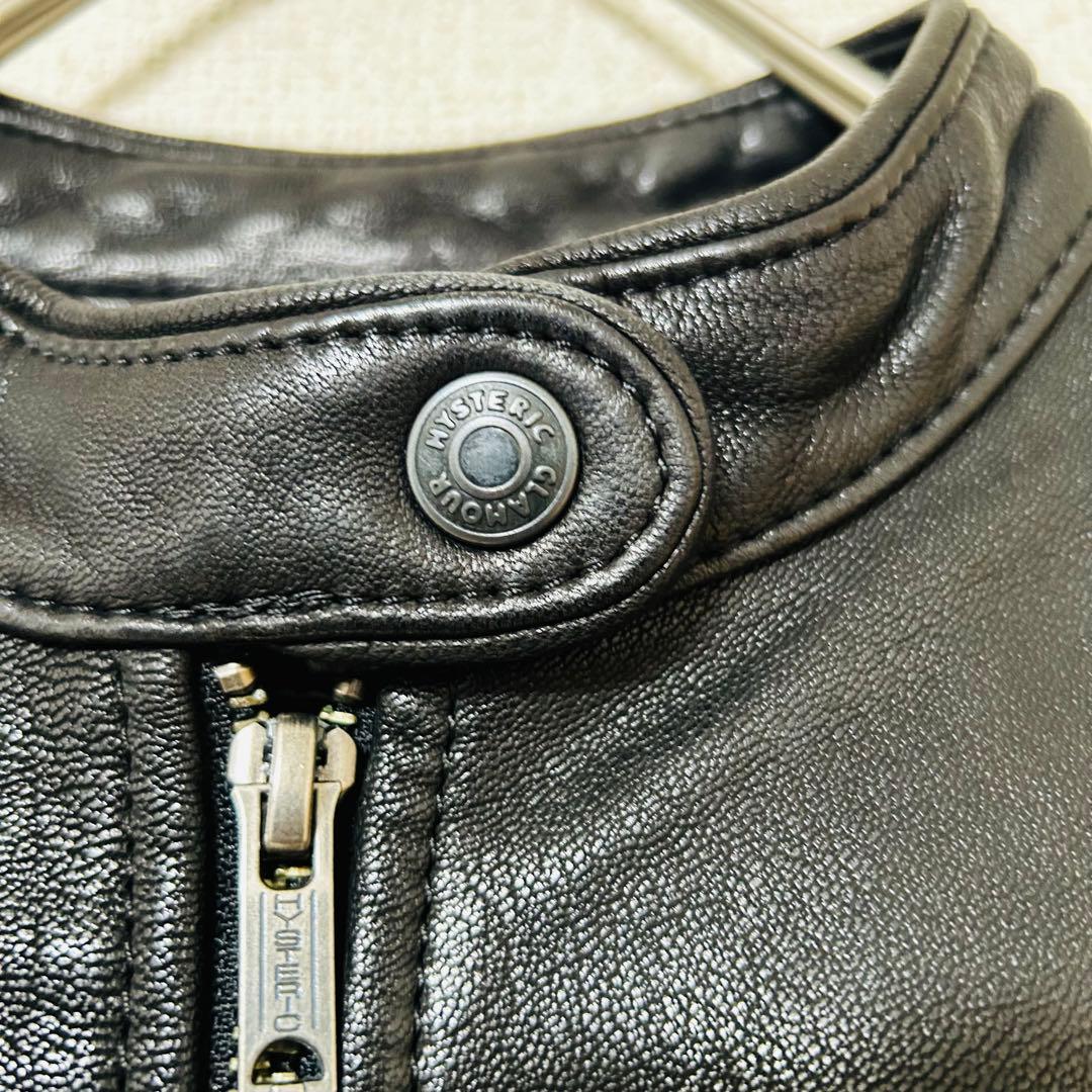 ヒステリックグラマー シングルライダースレザージャケット 山羊革 裏地総柄 黒