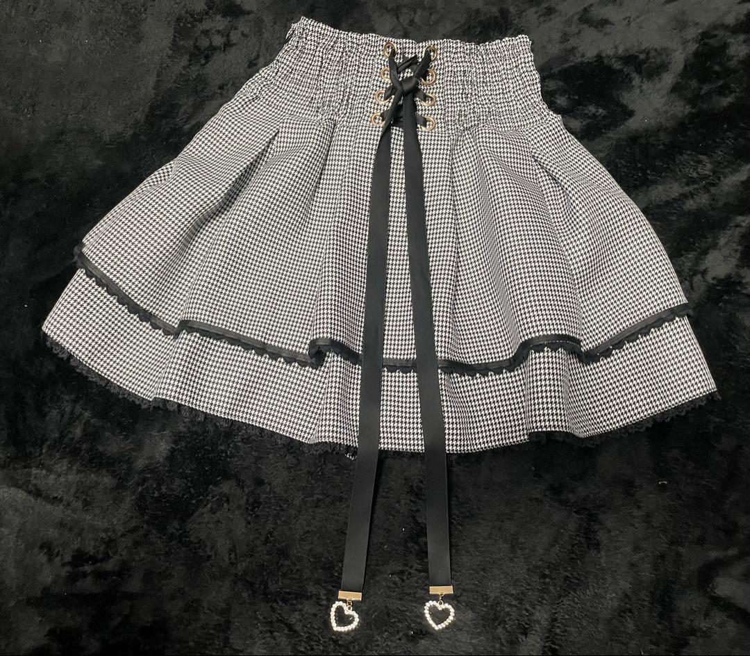 ♩ページ LIZLISA 2連リボンベルトスカパン 千鳥柄 スカート