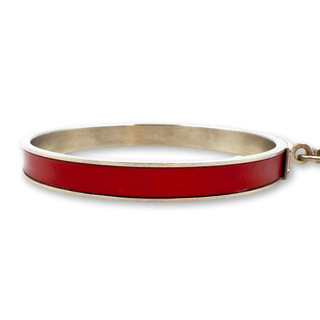 美品✨　エルメス　バングル　正規品　Hモチーフ　チャーム　レザー　ボルドー　ロゴ