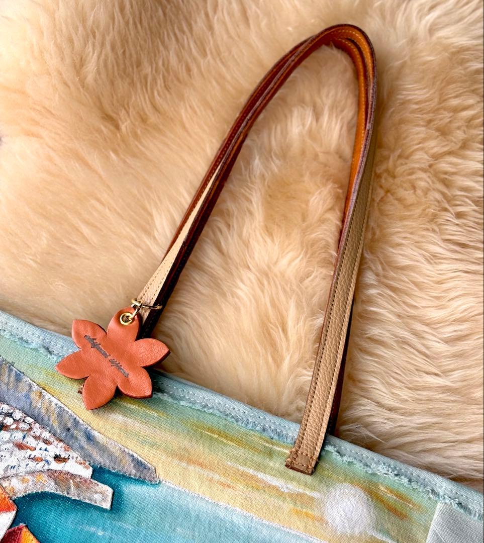 (手づくり)\"感謝溢れ出る日の夕暮れ\"レザー帆布トートバッグ/ネコ刺繍