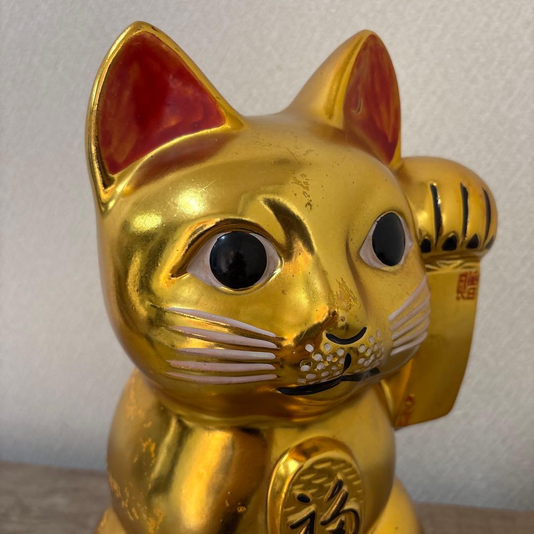 古い招き猫　招福置物　貯金箱　千万両〈検 常滑焼　海外向けデザイン　ビンテージ