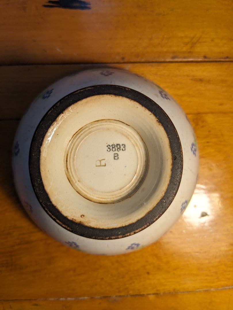 青い鳥　ぶどう柄のカフェオレボウル　フランスアンティーク