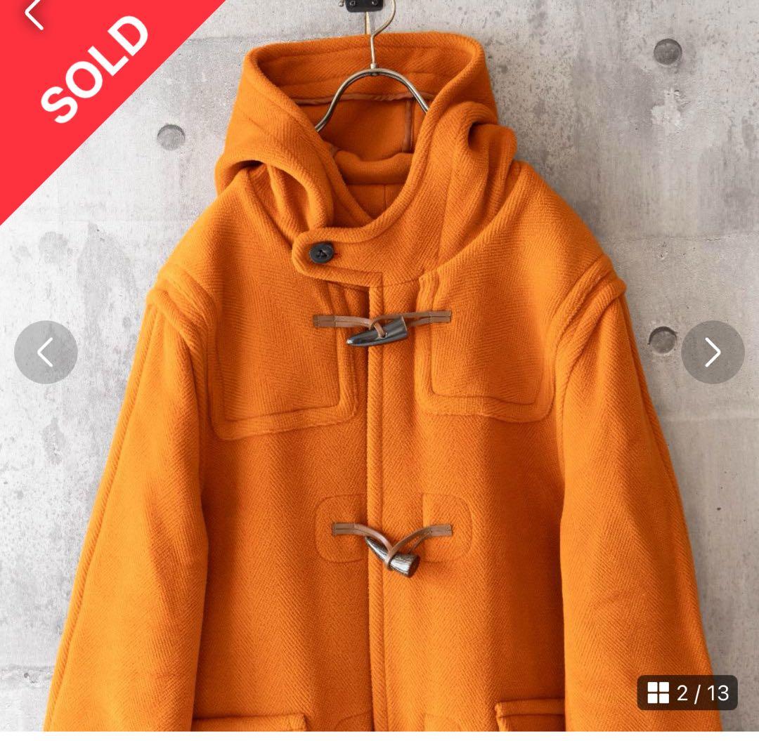 【MoorBrook製生地】ダッフルコート　ヘリンボーン　オレンジ　英国製　L