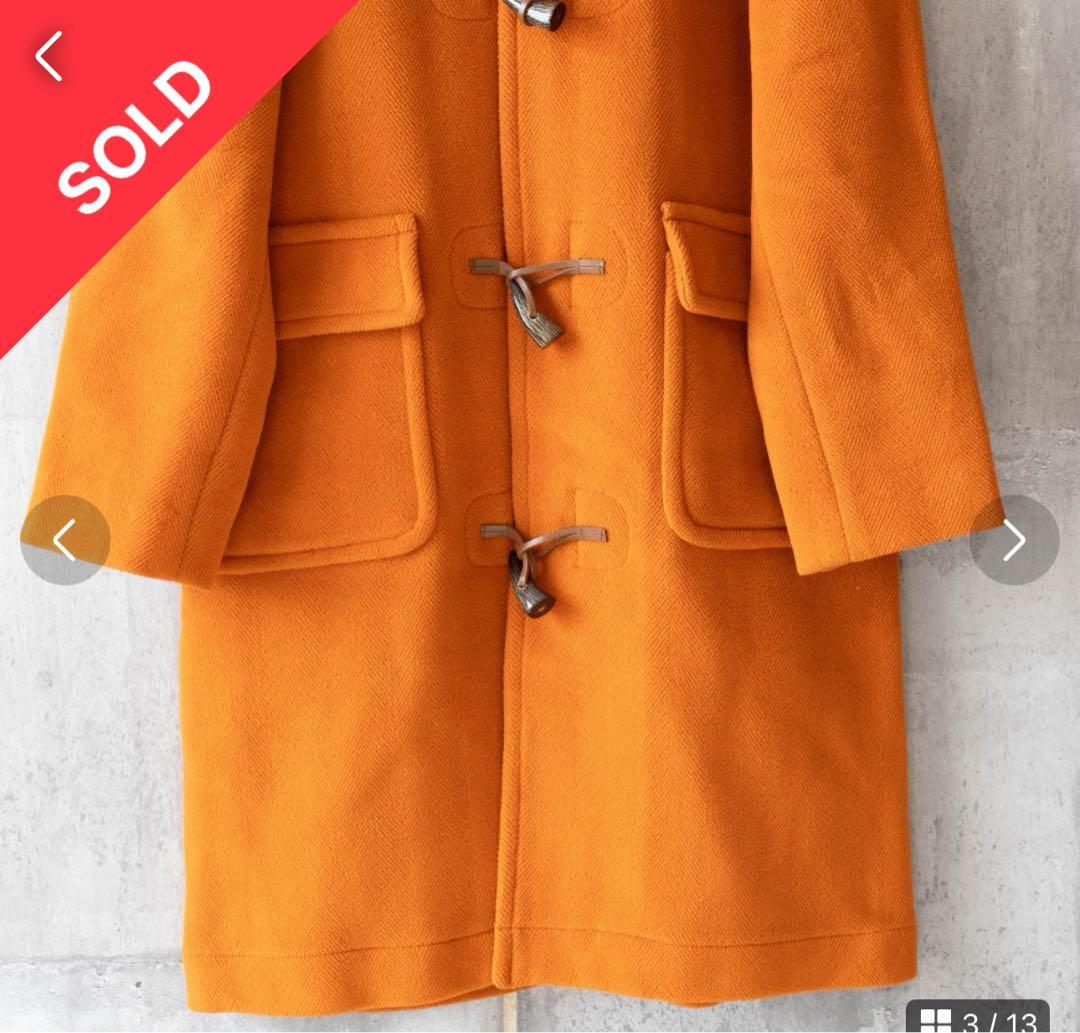 【MoorBrook製生地】ダッフルコート　ヘリンボーン　オレンジ　英国製　L