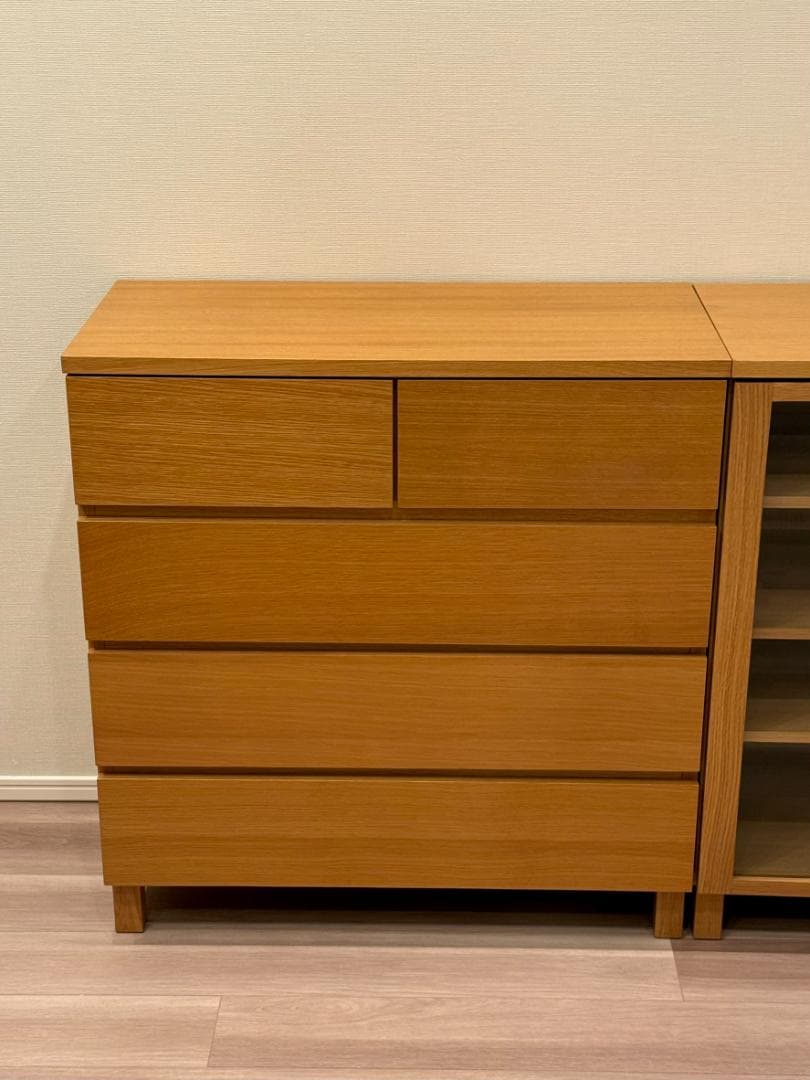 【ラッキースネーク様】オーク材 木製 チェスト4段引出