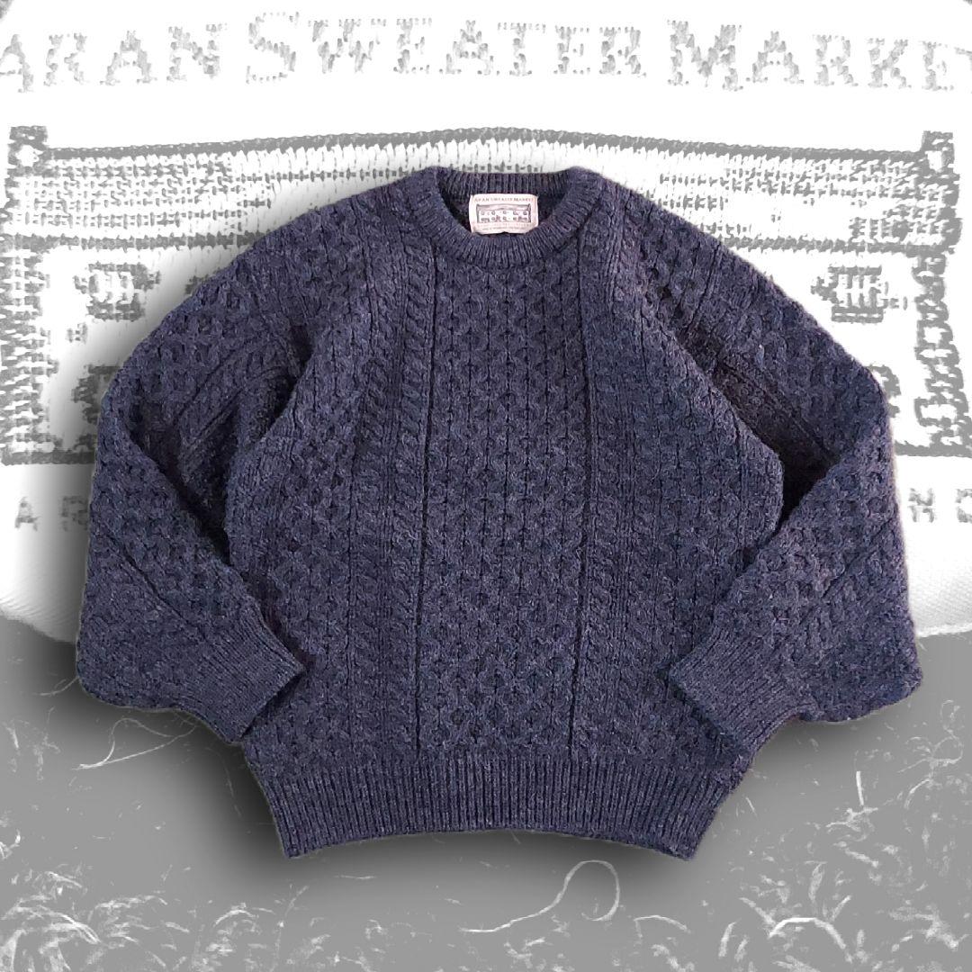 アイルランド製フィッシャーマンアランクルーニットM濃灰 シェットランドインバー
