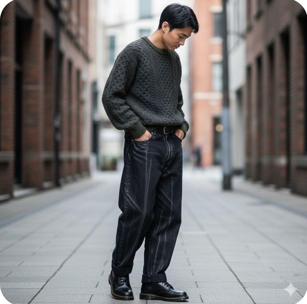 アイルランド製フィッシャーマンアランクルーニットM濃灰 シェットランドインバー