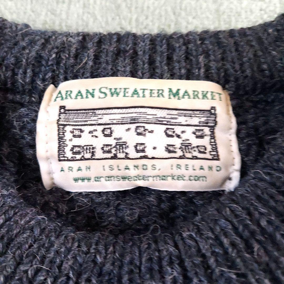 アイルランド製フィッシャーマンアランクルーニットM濃灰 シェットランドインバー