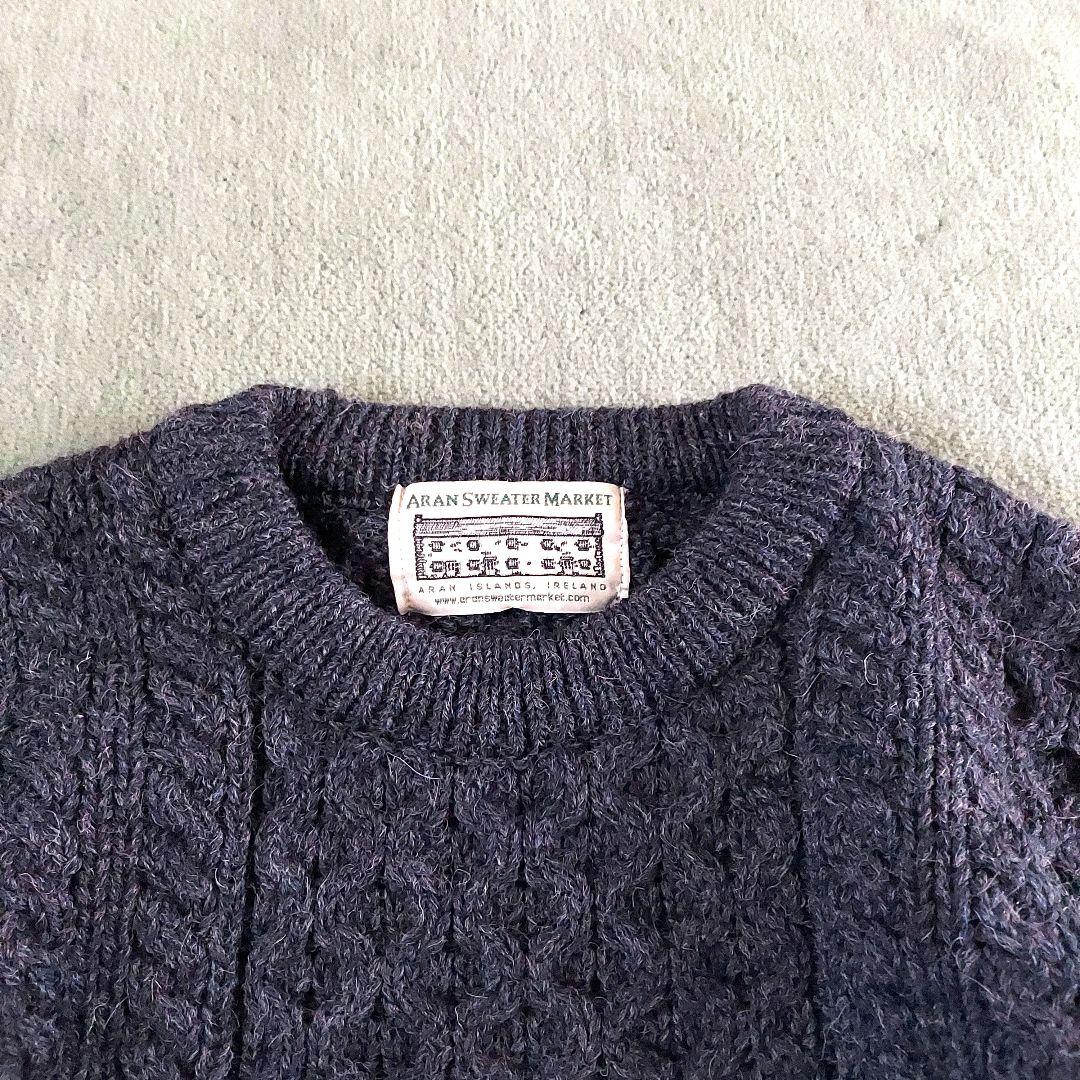 アイルランド製フィッシャーマンアランクルーニットM濃灰 シェットランドインバー